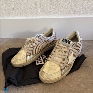 Golden Goose Cream and Brown Zebra Sneakers